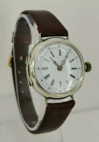 Vintage Lac Lacoray Solid 0.  800 Silver 30mm Ww1 Era Officers Trench Wrist Watch