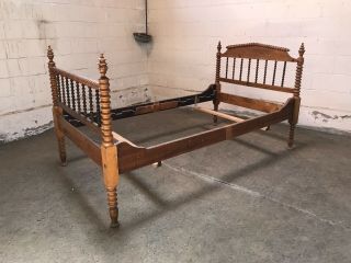 Two Twin Jenny Lind Spindle Spool Bed Frames In Medium Wood Color