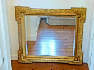 Antique 19thc Large Ornate Regency Gilt Wood Bevelled Edge Mirror 111.  5x 101.  5cm