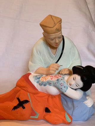 Vintage Japanese Hakata Doll Asso Tattoo Artist & Geisha Erotic Shunga Figure