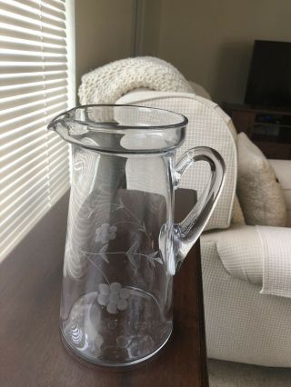 Clear Etched Glass Pitcher With Handle