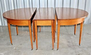 Rare Circa 1800 Federal Tiger Maple 3 Part Dining Table - From A Vermont Estate