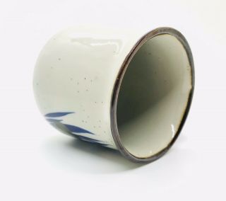 Vintage Hand Painted Brown & Cobalt Floral Speckled Stoneware Coffee Mug EUC 2