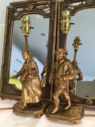 Charming Antique French Gilt Bronze Figure Table Lamps Rewired