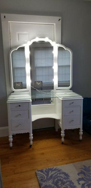 Vintage Dressing / Makeup Vanity,  Wood With Attached Mirror