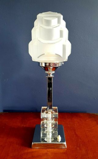 1930s Art Deco Table Desk Lamp Chrome/glass Stem.  Glass Globe Shade