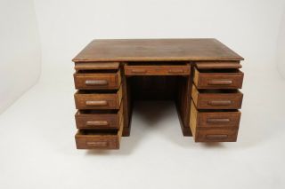 Antique Pedestal Desk,  Tiger Oak Raised Panel Flat Top Desk,  America 1920,  B2021