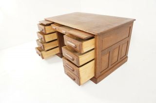 Antique Pedestal Desk,  Tiger Oak Raised Panel Flat Top Desk,  America 1920,  B2021 2