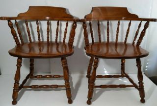 Vintage Pair S.  Bent & Bros.  Colonial Chairs - Maple Wood Captain Armchairs