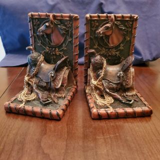 Set Of Western Horse And Saddle Bookends Decor