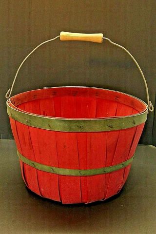 Vintage Old Farm Fall Apple Picking Basket With Metal And Wood Handle