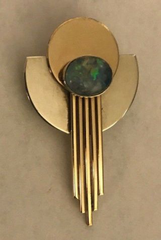 Antique Circa 1900’s 8k Gold Opal Art Deco Architecture Brooch Pin 6.  8 Grams