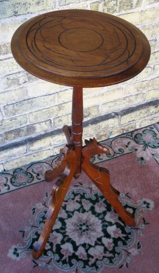 Antique Walnut Hand Carved Victorian Candle Lamp Plant Display Stand Late 1890 
