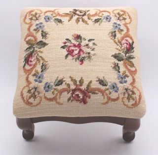 Vintage Needlepoint French Victorian Foot Stool Rest Antique Ottoman