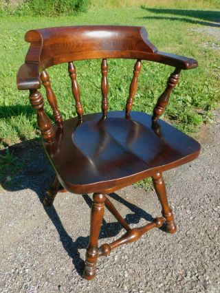 Vintage 1970s Ethan Allen Old Tavern Pine Swivel Barrel Captain Arm Desk Chair 2