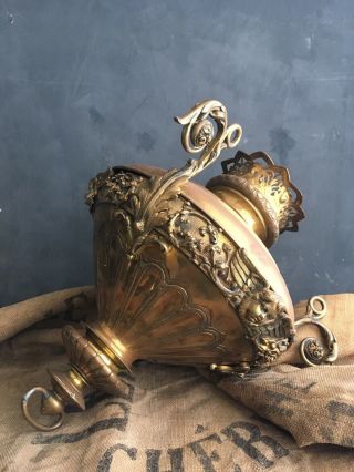 Antique 19th Century Brass Hanging Lamp Cherubs Country House For Restoration