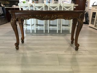 Antique Traditional Wood Console Table With Louis Xv Carved Cabriole Style Legs