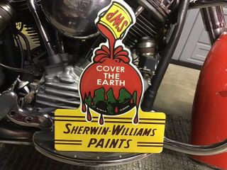 Rare Vintage Porcelain Die Cut Sherwin - Williams Cover The Earth Paint Door Sign