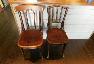 2 Thonet Bentwood Chairs,  With Embossed Seats 1900 