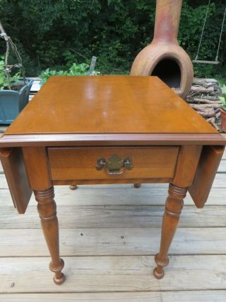 Ethan Allen drop leaf End Table Early American Solid Maple and Birch Wood 2