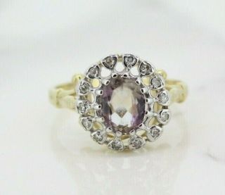 Vintage 9ct Yellow Gold Amethyst And Diamond Cluster Ring (size N)