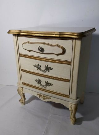 Vintage French Provincial 2 - Drawer Table Nightstand - Cream White Gold