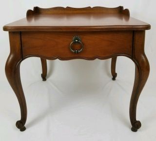 Vintage French Country End Lamp Table Walnut Wood With Drawer Drexel Furniture