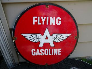 Vintage Old 1950s Flying A Gasoline Porcelain Gas Station Pump Advertising Sign