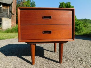 1960s Mid Century Danish Modern Teak 2 Drawer Bed Stand End Table Nightstand