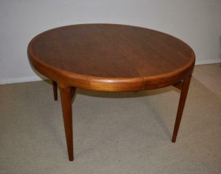 Kofod Larsen Style Round Teak Dining Table With 2 Leaves