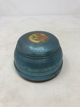 Vintage Blue Powder Jar Music Box With Floral Design
