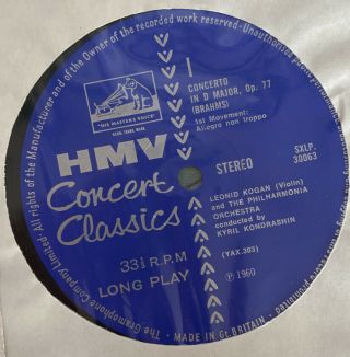 HMV EMI SXLP 30063 Kondrashin Kogan Brahms VC 3