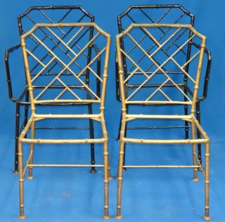 4x 70s Faux Bamboo Chinese Chippendale Hollywood Regency Patio Metal Chair