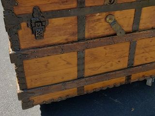 American Antique Steamer Trunk by A.  E.  Meek Co.  with Embossed metal trim. 3