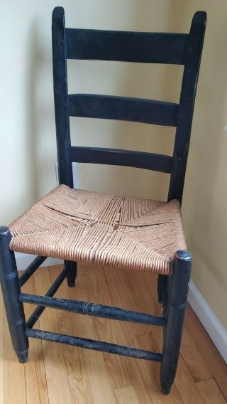 Set 4 Antique Ladder Back Chairs Rush Seats Farmhouse Rustic Shaker Dining Usa