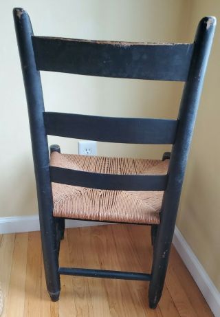 Set 4 Antique Ladder Back Chairs Rush Seats Farmhouse Rustic Shaker Dining USA 3