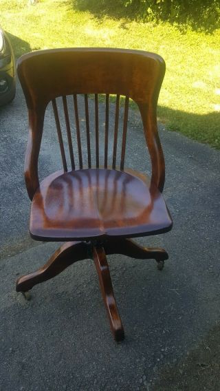 Antique Rare U.  S &g.  R Britain Wood Swivel Bankers Desk Office Chair