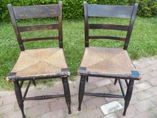 Pair Antique Early Hitchcock Style Sheraton Chairs Seats