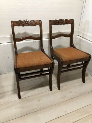 Vintage Tell City Duncan Phyfe Style Carved Mahogany Folding Chairs