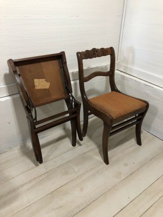 Vintage Tell City Duncan Phyfe Style Carved Mahogany FOLDING Chairs 2