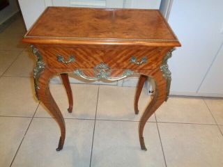 Vintage Louis Xv Style End Table With 1 Drawer And Bronze Accents (31 By 21 ")