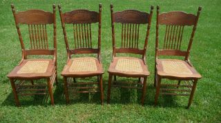 Antique Set Of 4 Larkin Oak Spindle Back Chairs