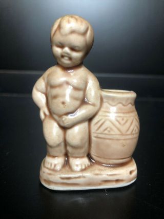 Vintage Boy Peeing Toothpick Match Holder Figurine Vase Pot