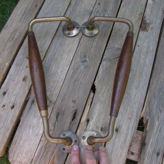 Large Vintage Wood and Brass Door Pull Handles 14 