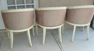 Vintage Carved Wood Upholstered Arm Chairs Barrel Back Set Of 3 2