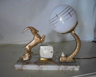 Unusual Art Deco Bedside / Table Lamp and Clock Set with Marble Base. 2