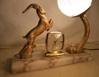 Unusual Art Deco Bedside / Table Lamp and Clock Set with Marble Base. 3
