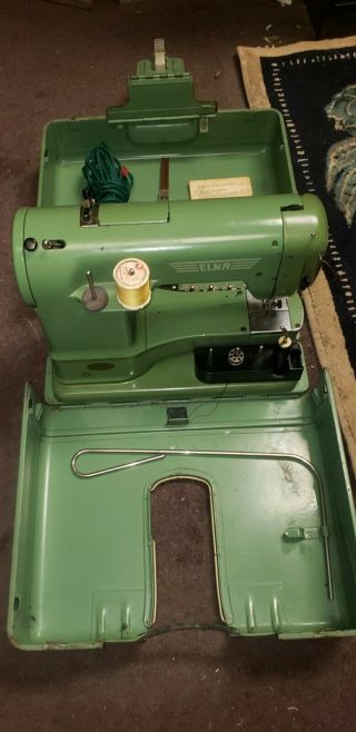 Vtg Elna Supermatic Sewing Machine Green W Case And Two Cams Retro Good Conditio