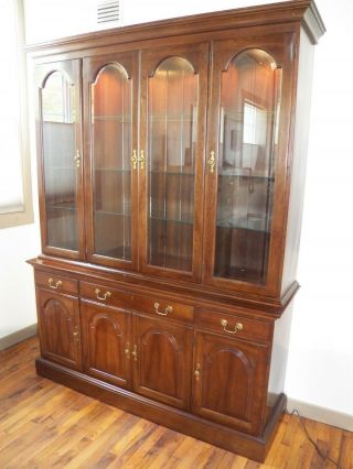 Leopold Stickley Cherry China Cabinet Lighted Beveled Glass Quality Furniture