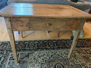 Antique Primitive Table Desk With Remnants Of Red Paint